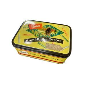 Vintage decorative tin- candy- rectangular- with lid- butter toffee some wear